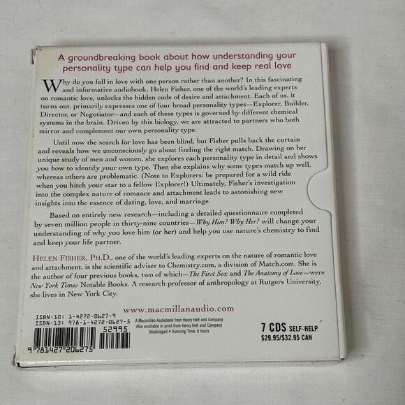 Why Him? Why Her? Audio Book Lasting Love Self Help Helen Fisher - Picture 2 of 2